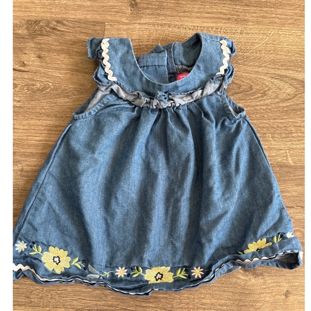 Good Lad Baby Girls‎ Denim Floral Embroidered Ruffle Dress Blue 12 Months 12M